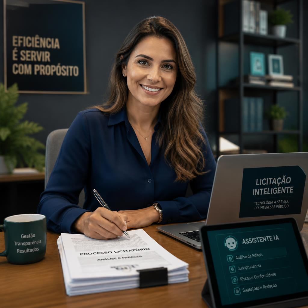 Servidora municipal executando licitação com apoio de IA